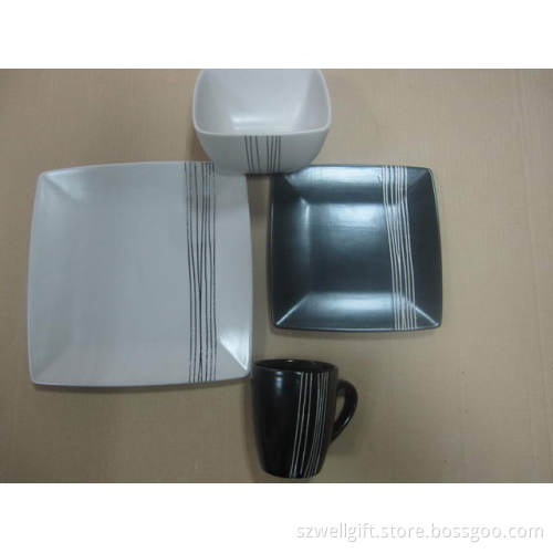 16PCS Square Solid Color Screen Printed Dinner Set